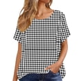 thumbnail image 5 of GUACER Gingham Plaid Shirts for Women Short Sleeve Cotton Linen Summer Tops Casual Checkered Tunic Blouses, 5 of 6