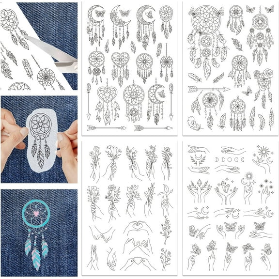 1 Set 4Sheets Dream Catcher Water Soluble Hand Sewing Embroidery Stabilizers 8.3x11.7inch Self Adhesive Stick and Stitch Embroidery Paper Practice Stabilizers for Embroidery Beginners