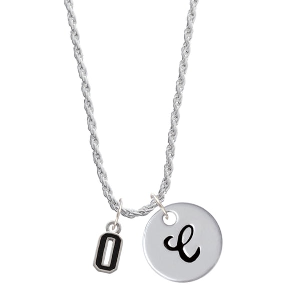 Delight Jewelry Silvertone Black Number - 0 Silvertone Script Initial Disc - C - Charm Necklace, 20"+3"
