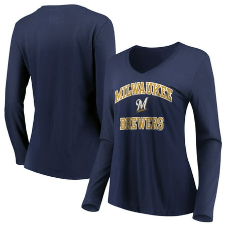 - Women's Majestic Navy Milwaukee Brewers Heart & Soul Long Sleeve V-Neck T-Shirt