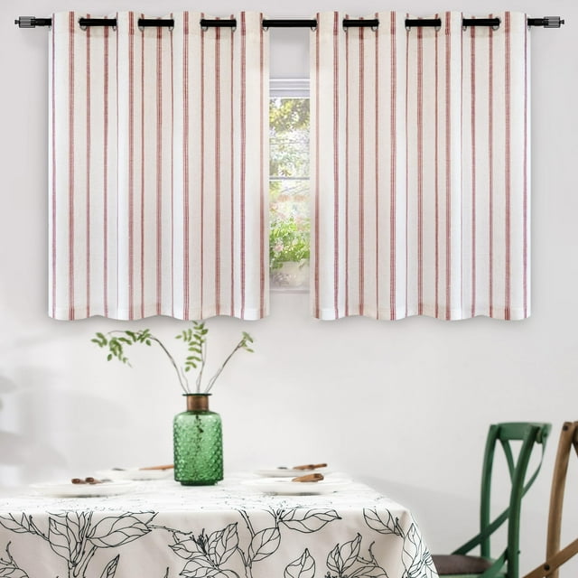 Cortinas DriftAway, 132 x 91 cm, mezcla de lino, opacas y rayas rojas