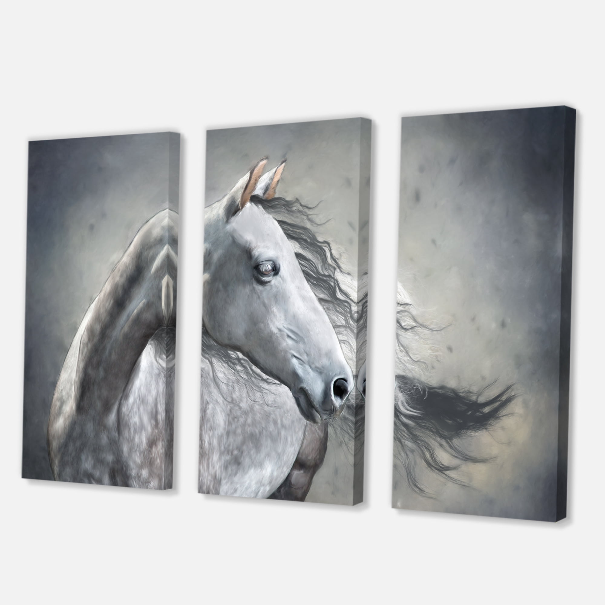 Designart ' Black and White Portrait Of A Wild Horse ' Farmhouse Canvas Wall Art Print