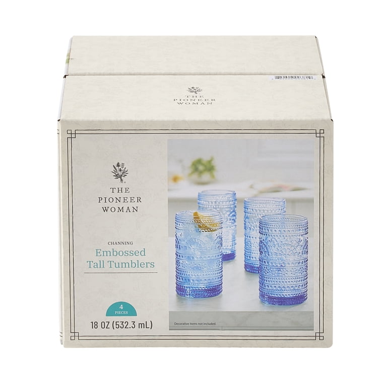 The Pioneer Woman Channing 18 oz Blue Glass Tumblers, Set of 4 photo 7