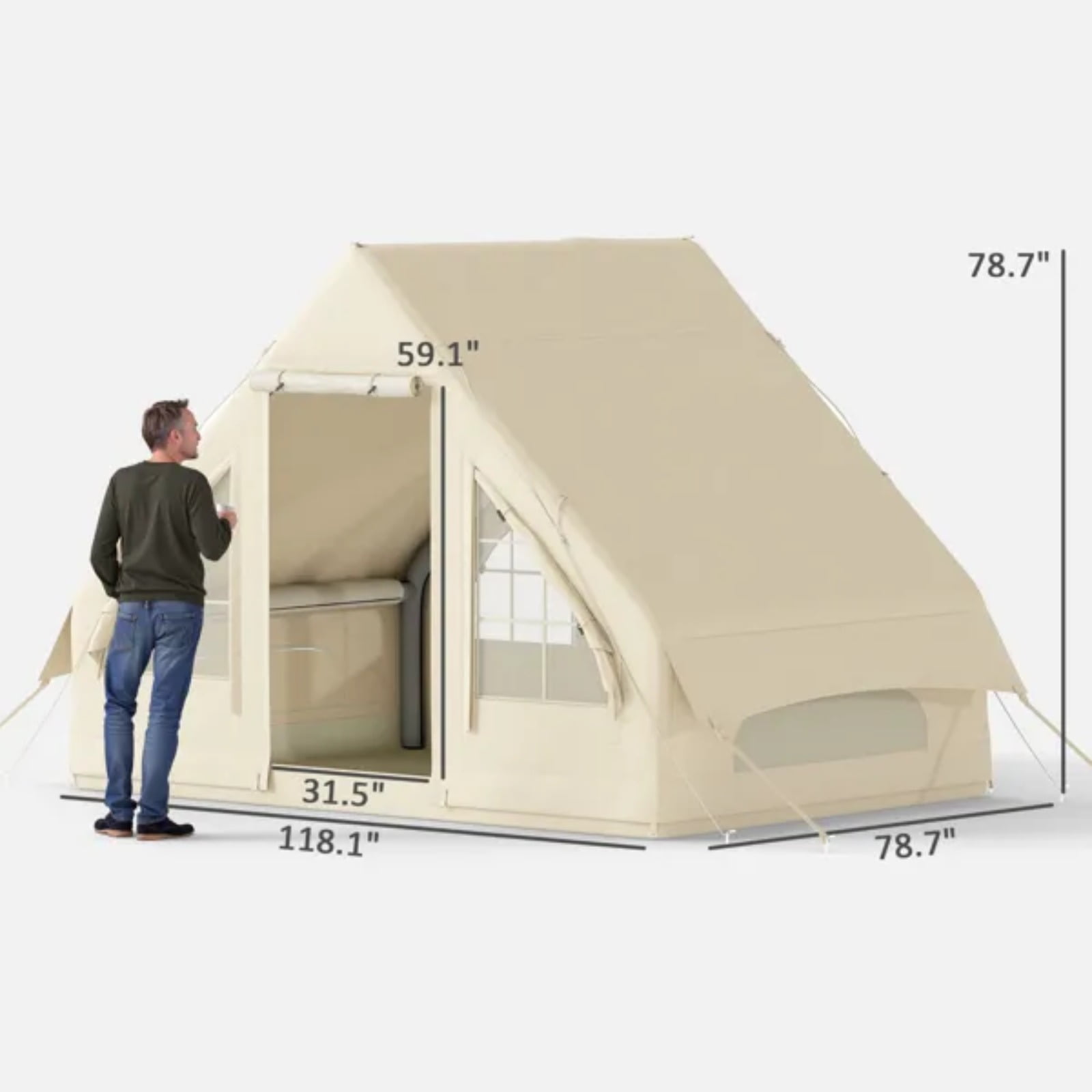 Extra Large Camping Tent, Level 4 Windproof, Waterproof, Easy To Set Up and Transport, 420D Oxford Cloth, with Carry Bag, Suitable for Camping, Picnic, Hunting, Fishing Beige 3 Person Tent