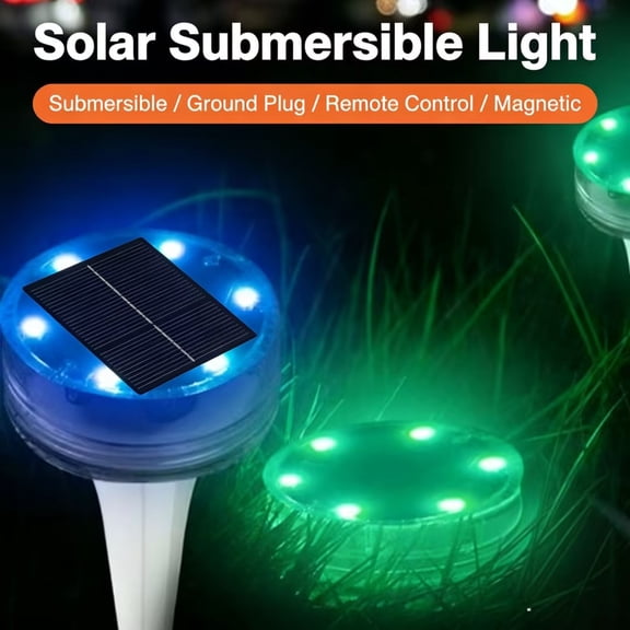 Upgraded Solar Submersible Lights Outdoor Waterproof Garden Ground Spikes Timed Telecontrol Rotary Pool Lights Decorative Color Lights For Landscape G