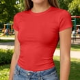 thumbnail image 5 of Womens Short Sleeve T Shirts - Summer Tops Slim Fit Y2k Basic Tee for Workout Red S, 5 of 7