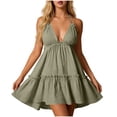 thumbnail image 2 of Warop Women's Deep V Neck Camisole Dress with Adjustable Ties, Ruffle Trim, Parallel Pleats, Backless Design, Elegant for Party and Evening Occasions, Daily Wear, 2 of 5