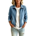 thumbnail image 3 of Womens Denim Jackets, Long Sleeve Zip up Outerwear with Zip Pockets, Solid Cropped Casual Tops for Women, Spring Fall Work Wear | VerBelle,Sky Blue L, 3 of 8