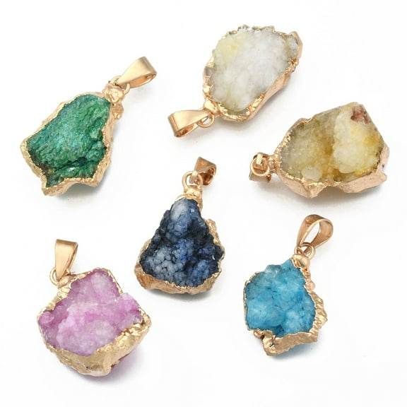 Natural Druzy Agate Pendants Druzy Trimmed Stone Dyed Nuggets Mixed Color 23~40x13~30x7~20mm Hole: 3x6mm