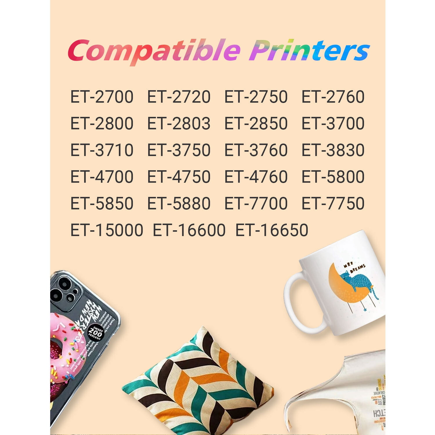 Hiipoo Sublimation Ink Set with 110 Sheet Sublimation Paper 8.5x11” 120G, 2 Pack Teflon Sheet, Heat Tape Compatible for Inkjet Printer ET-2720 ET-2760 ET-2800 ET-2803 ET-2400 ET-4700 ET-4800 ET-15000