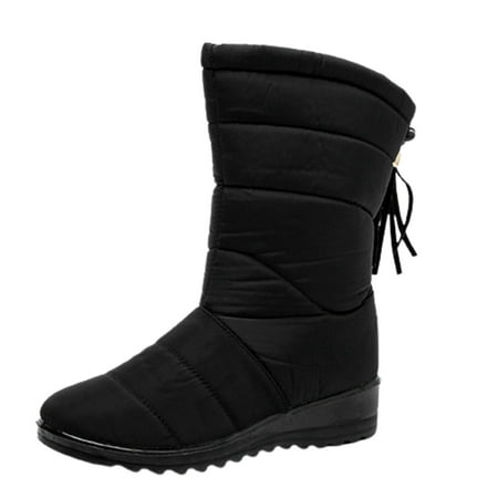 

Dezsed Women s Warm Snow Boots Clearance Ladies Winter High Tube Fringed Warm Waterproof Cloth Snow Boots Lazy Shoes Black