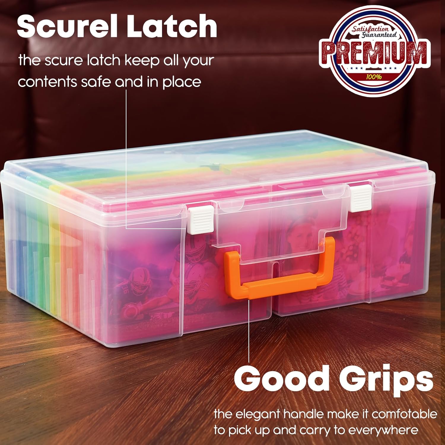 Photo Storage Box 5" x 7" with Handle, 18 pcs Inner Photo Containers Organizer and Craft Keeper, Portable Picture Case with Label for Seed, Arts, Crafts, Sewing, Stickers, Office - Colorful