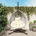 thumbnail image 2 of Egg Chair with Stand, Indoor/Outdoor Hanging Egg Chair with Removable & Washable Cushions, Hammock Rattan Swing Chair with 330 LBS Capacity for Bedroom, Balcony, Poolside, Garden, Backyard, 2 of 7