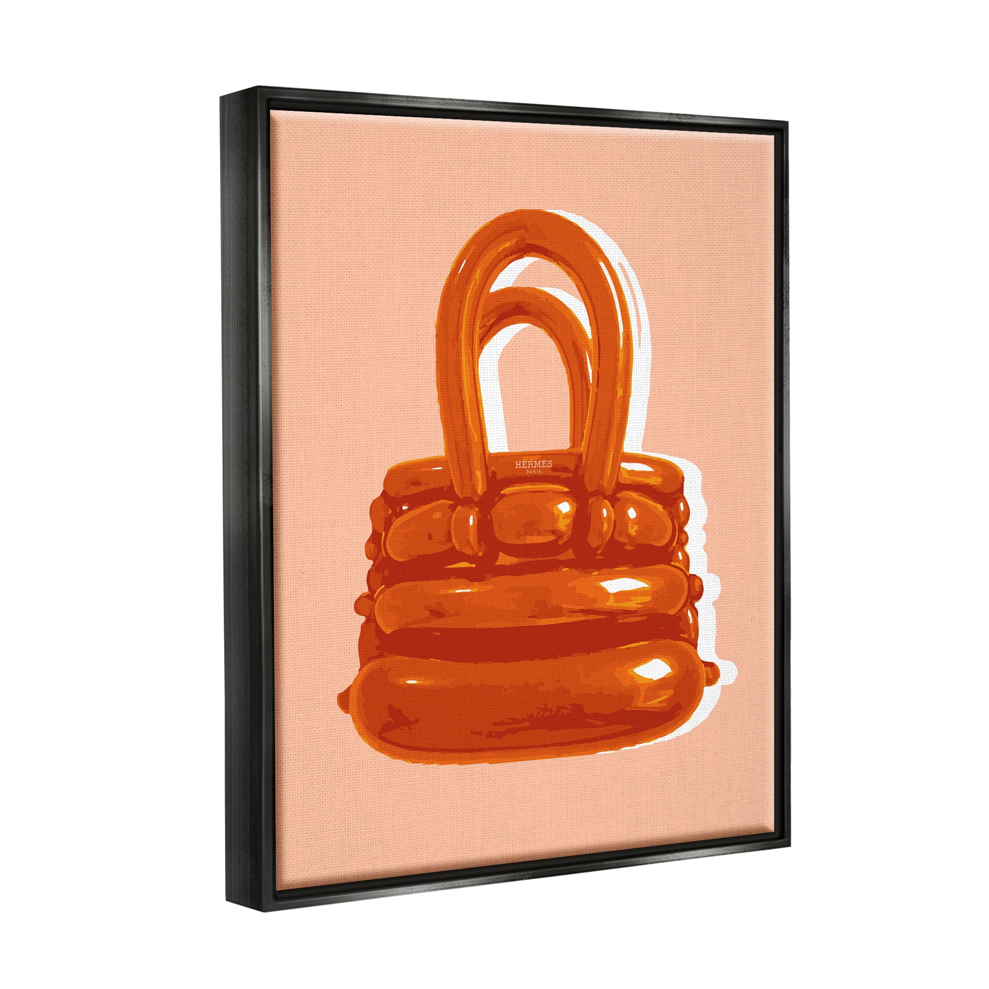 Stupell Industries Orange Modern Purse Abstract Painting Black Floater Framed Art Print Wall Art, 25 x 31