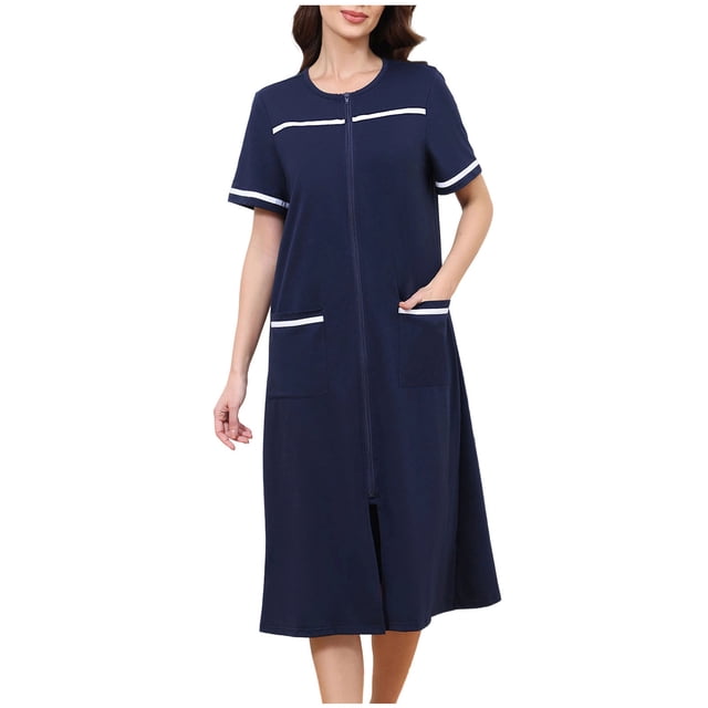 Chemise de Nuit pour Femmes, Robe de Nuit Décontractée à Manches Courtes avec Col Rabattu, Robe de Sommeil Douce pour la Maison, le Salon et le Lit