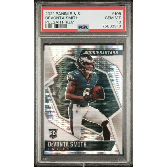 Graded 2021 Panini Rookies  Stars DeVonta Smith #105 Pulsar Prizm Rookie RC Football Card PSA 10 Gem Mint