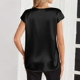 thumbnail image 5 of Fgvctg Satin Blouses For Women Silk Fancy Cap Short Sleeve Top V Neck Shirts Dressy Casual Business Work Outfits Black 2XL, 5 of 5