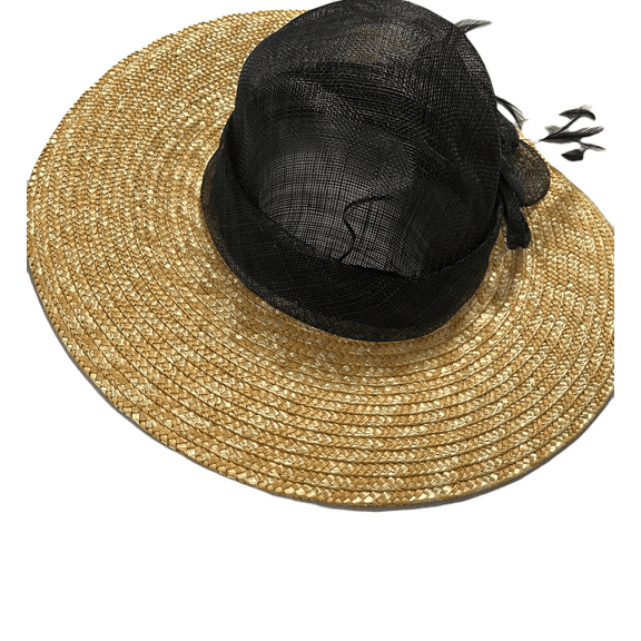 Fine Millinery by August Hat Company Sinamay Wheatstraw Hat, Black/Brown