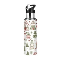 Yayeee 20oz Double Wall Stainless Steel Water Bottle with Flip Straw, Green Nordic Christmas