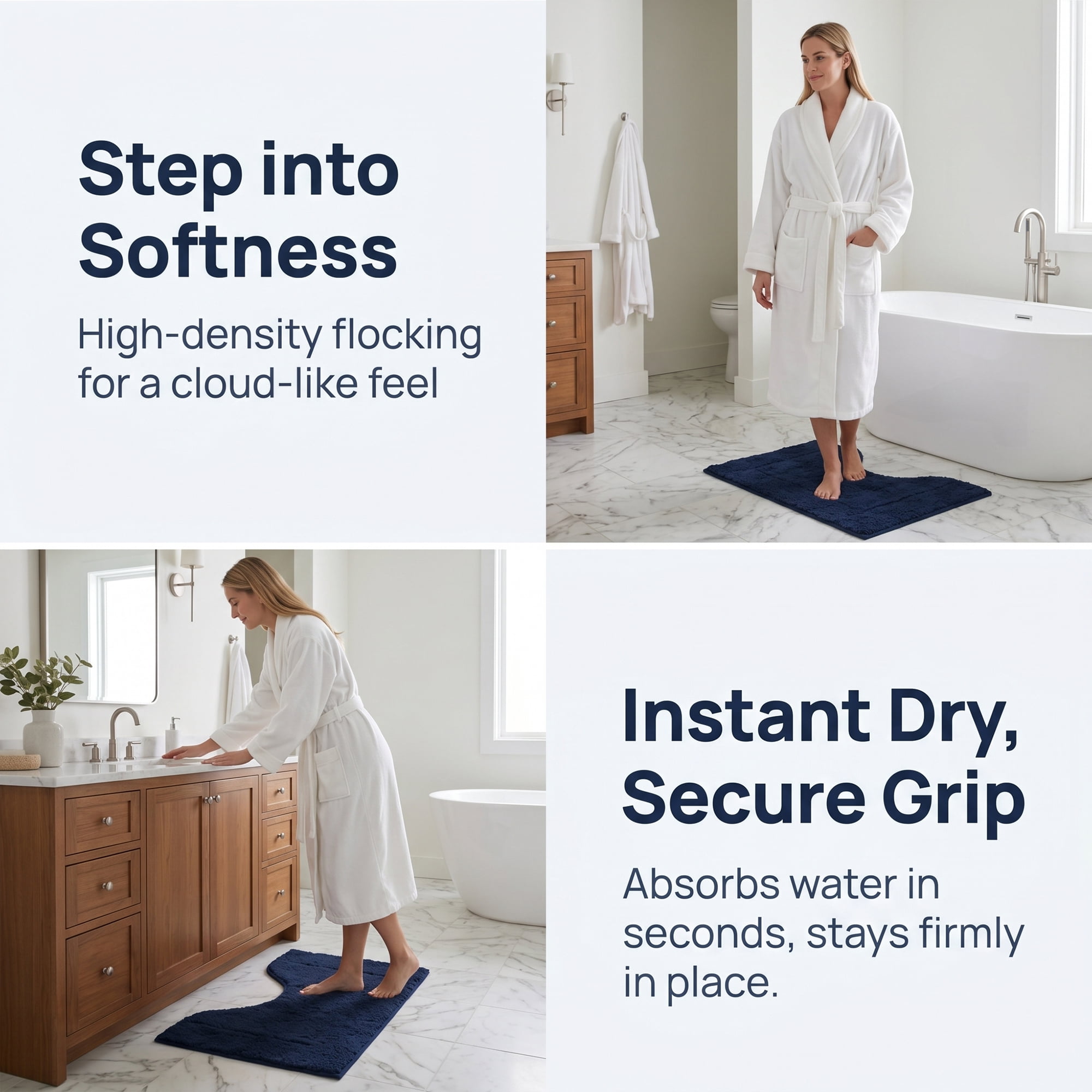 Unique Bargains U-Shaped Absorbent Non Slip Machine Washable Bath Mat Dark Blue 20" x 16"