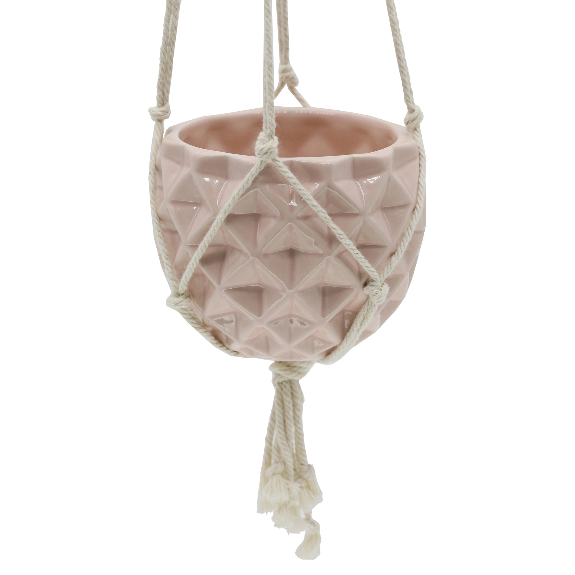 Flora Bunda  5 x 5 in. Ceramic Macrame Hanging Planter, Glass Blue