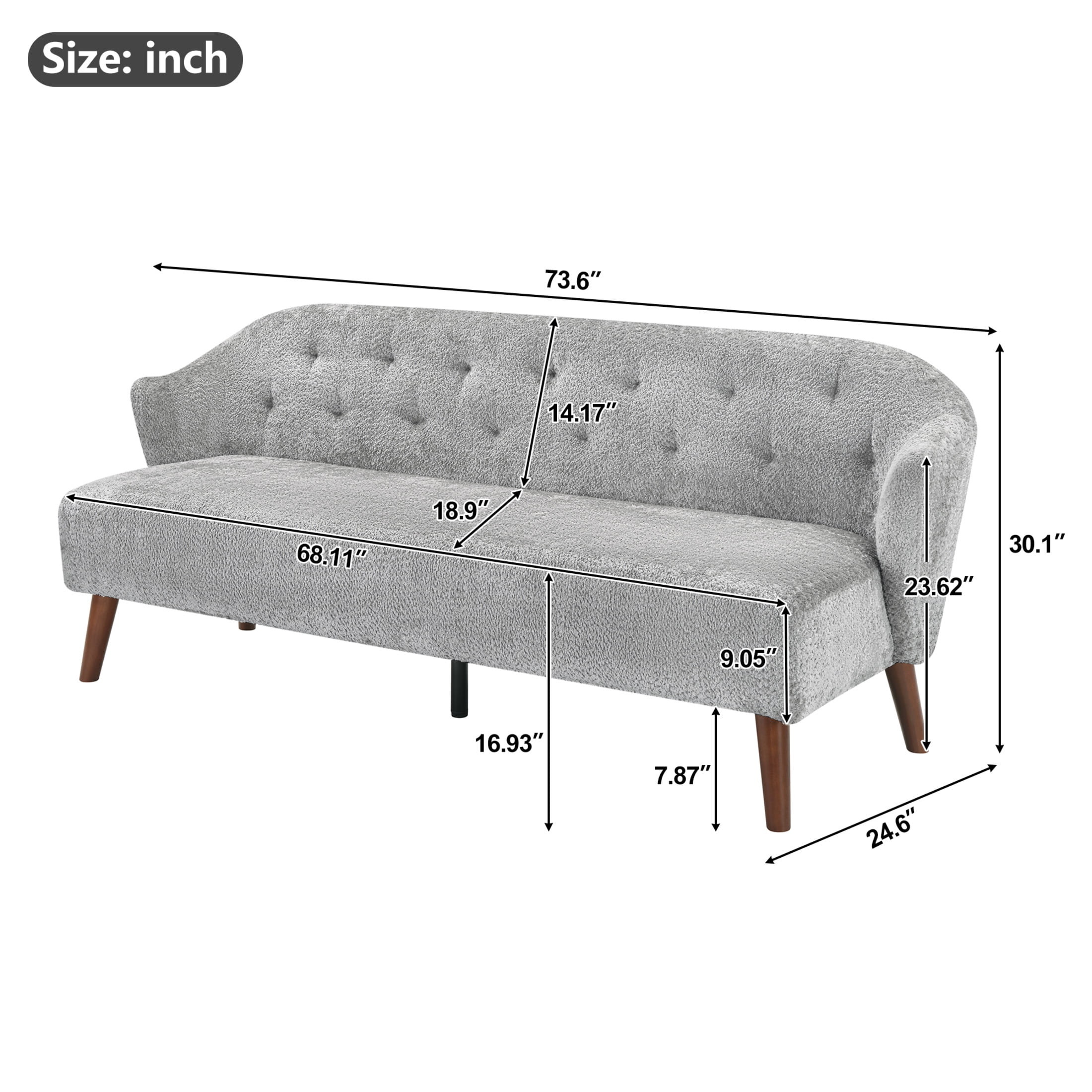 Christopher Knight Home Modern Tufted 3-Seater Sofa, Plush Upholstered Couch with Wood Legs, Light Gray