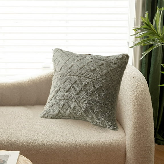 DELESYS Geometric Jacquard Plush Throw Pillow Covers for Couch Bed Sofa Farmhouse Neutral Solid Color Soft Cushion Covers, 45x45 cm