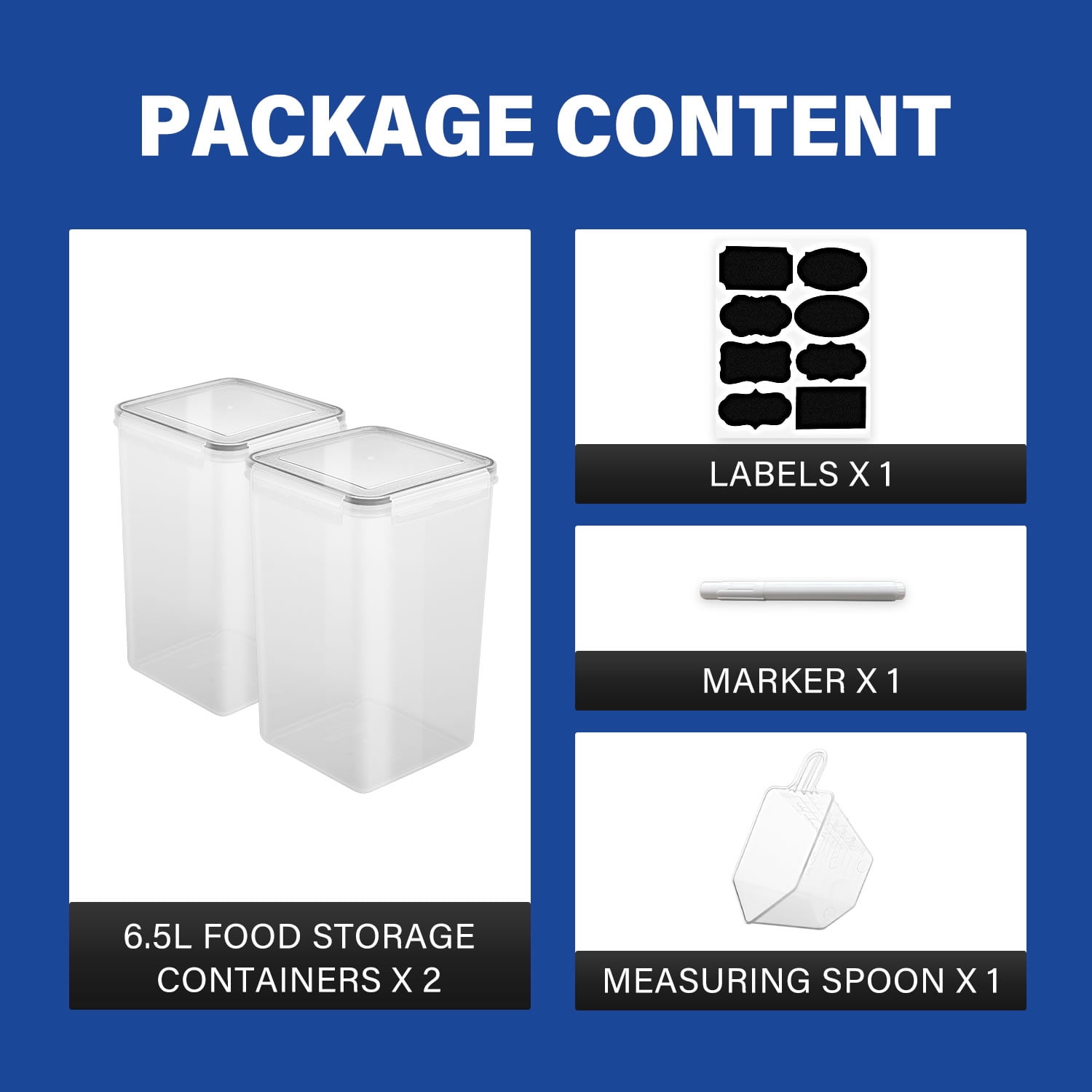 Stelive 2-Piece Extra Large Food Storage Containers (6.5L/Each) Airtight Pantry Storage Containers Organiser Dry Food Canisters Plastic Leak-proof Canisters for Home & Kitchen with Labels & Pen
