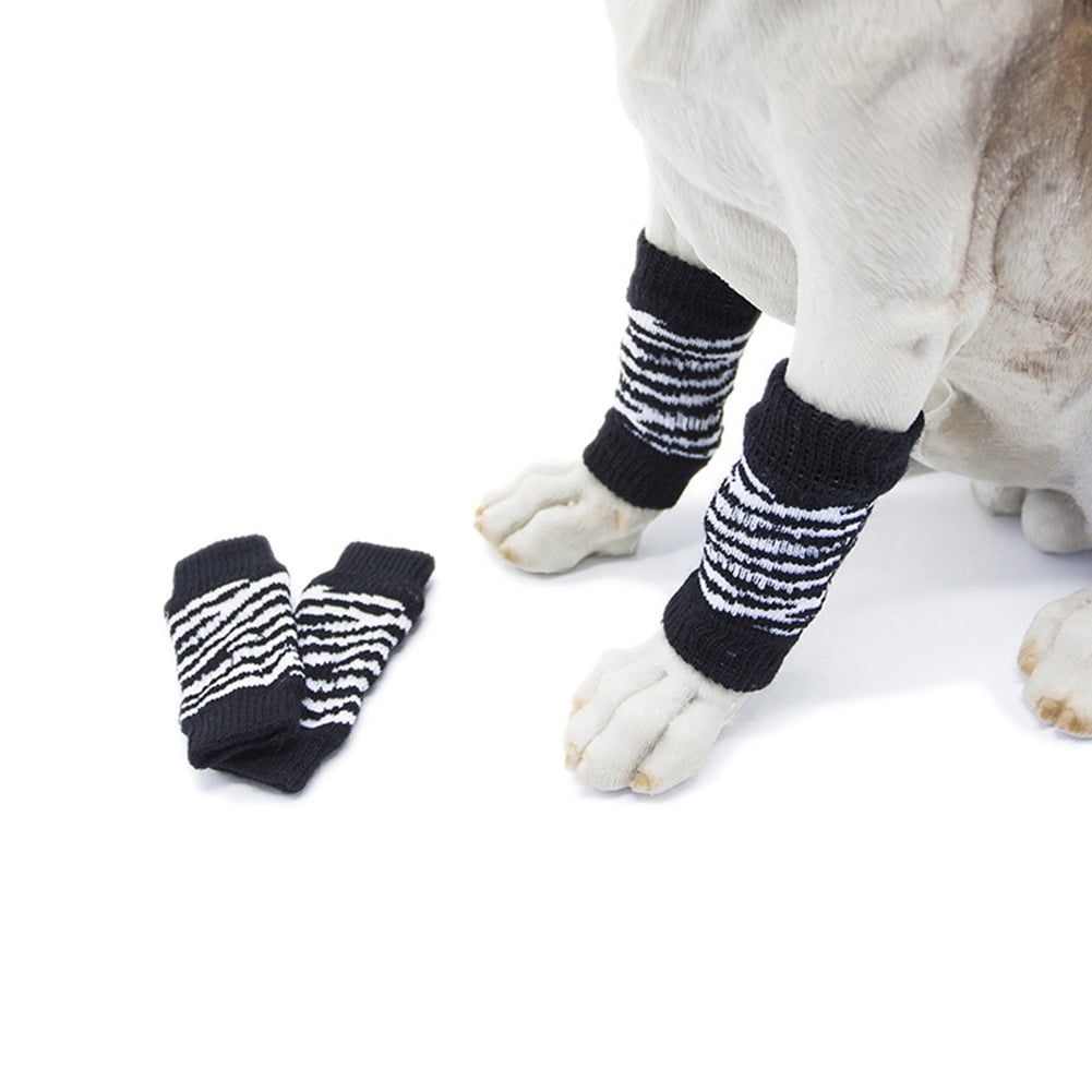 Everyday Winter 4Pcs/Set Zebra Leopard Dots Pet Dog Leg Socks Print Non-slip Leg Warmers size M