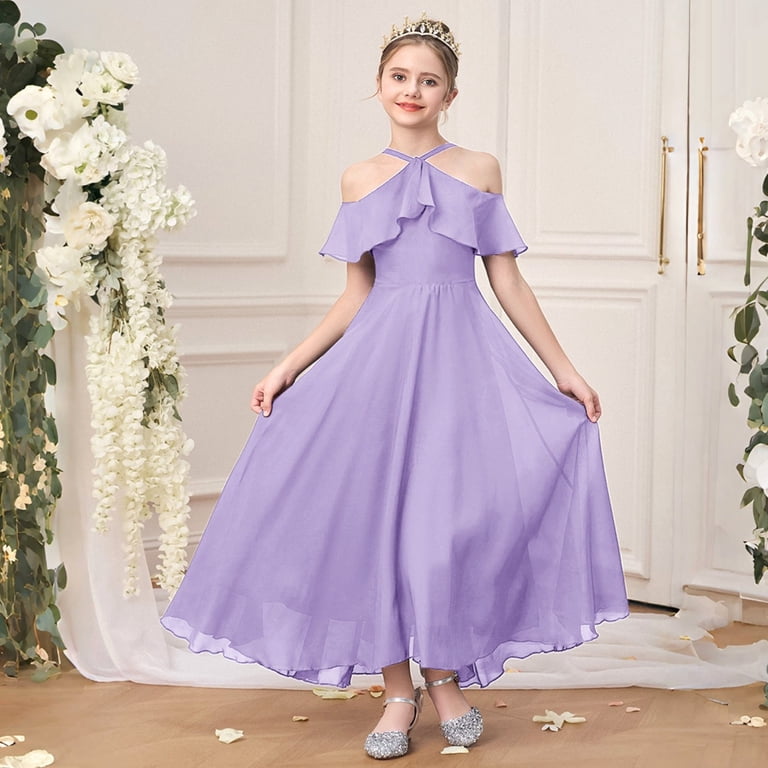 XINXIAOO Girls Dresses Ruffled Sleeve Purple Dress Girls Formal Dress for Girls Dress for Girls 11-12 Years