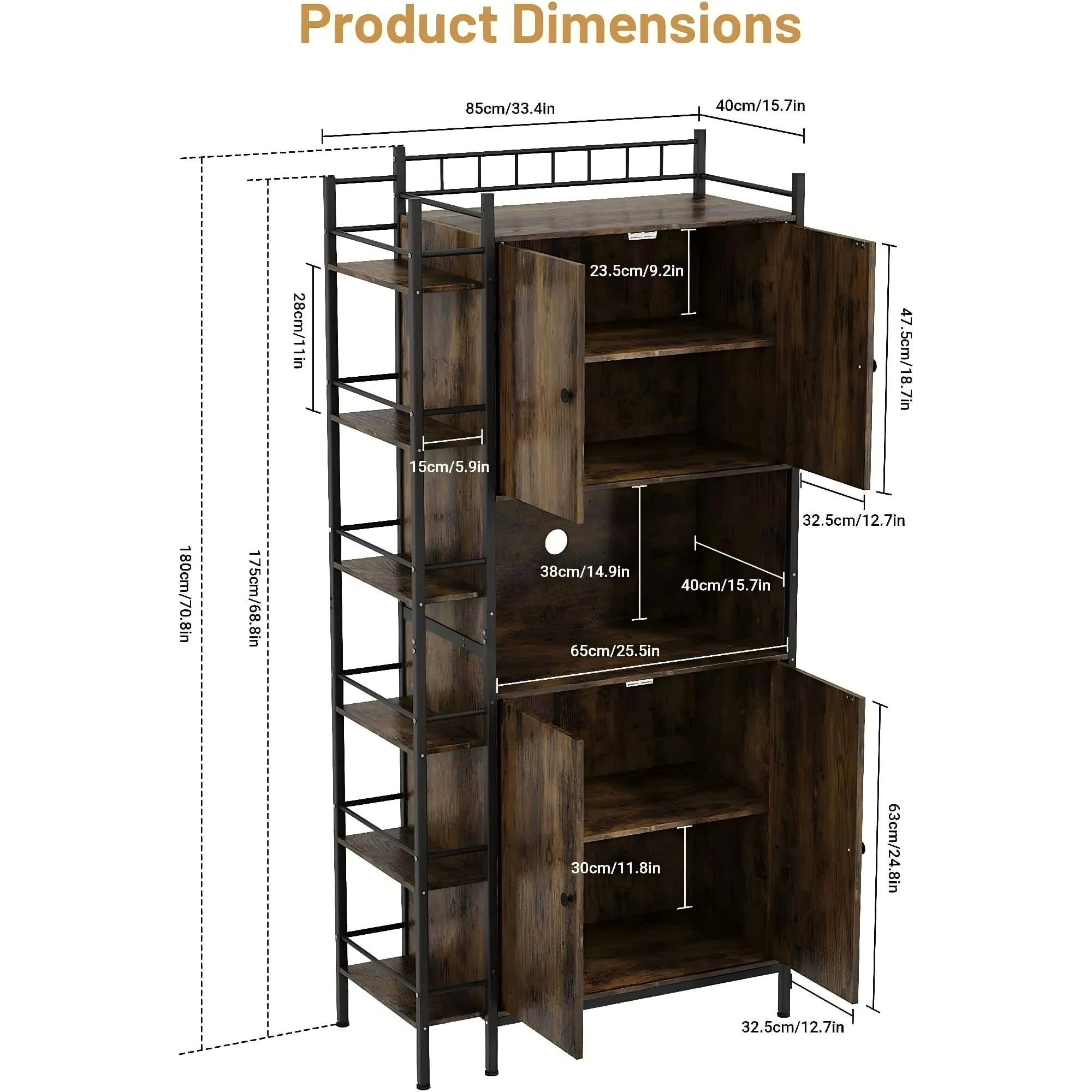 IDEALSOUL Pantry Storage Cabinets, 70.8" Kitchen Pantry Cabinet with Side Shelf, 2 Doors and 3 Shelves, Brown