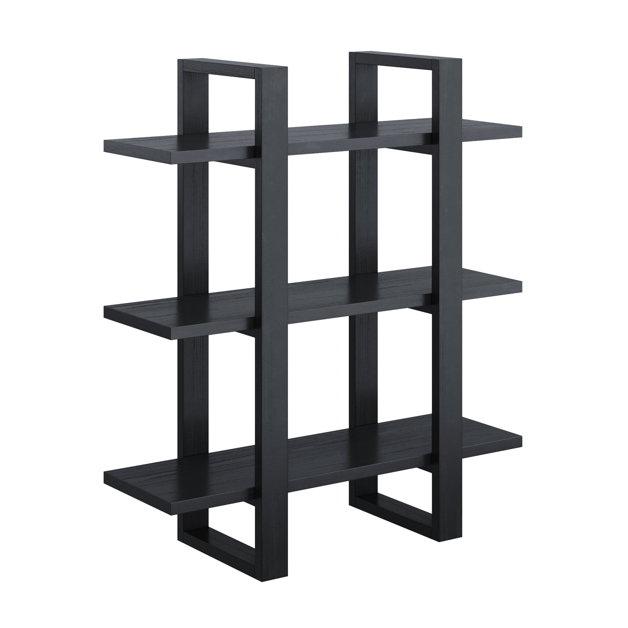 Nathan James Benji Mid Century Wall Unit Bookcase, Decorative Floating 3-Tier Wood Shelf, Black Oak