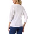 thumbnail image 3 of INSPIRAR CHIC Estilo Blusas de Mujer con Manga Murciélago de 3/4 Verano Casual Blusa de Ojal Cuello Redondo T-Shirts XL Blanca, 3 of 6