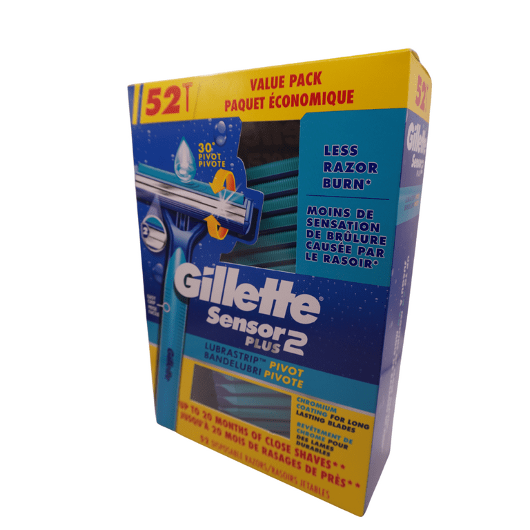 Gillette Sensor2 Plus Disposable Razors, 52 Count, Twin Blades