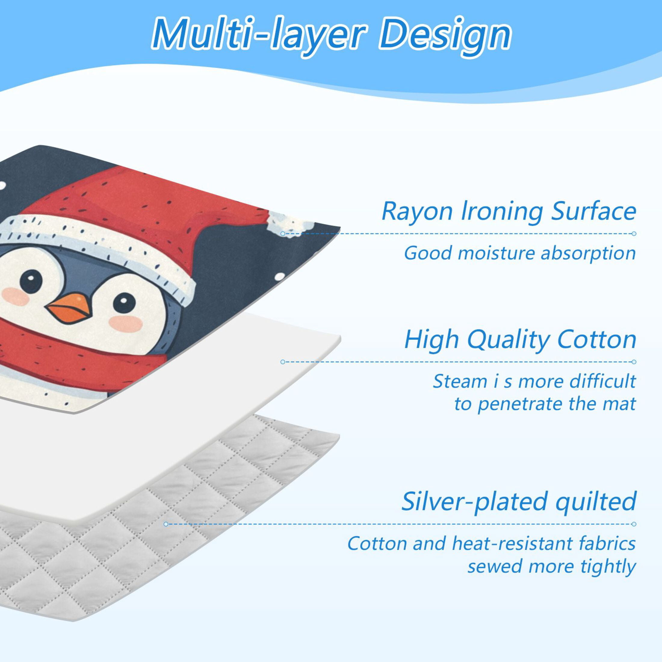 Cute Penguins with Hats Christmas Snowflakes Ironing Mat Blanket Portable Travel Ironing Pad Heat Resistant Pad 47.2" x 27.6”