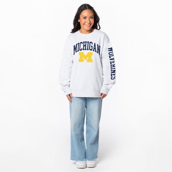 Women's ZooZatz Ash Michigan Wolverines Lightweight Fleece Pullover Sweatshirt