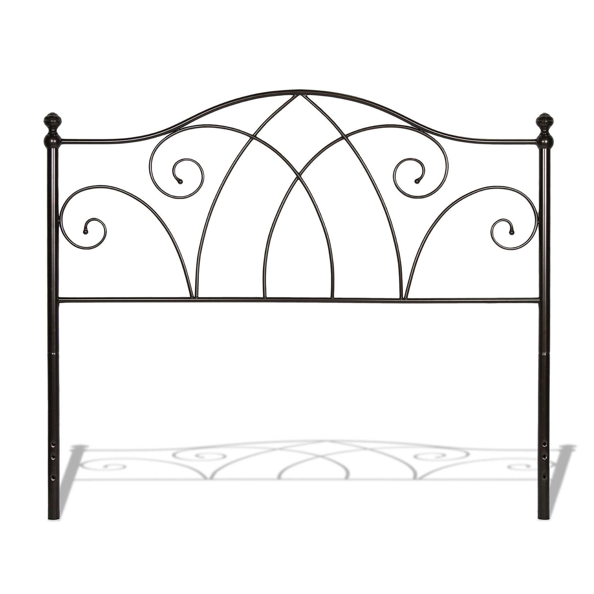 Deland Metal Headboard Panel with Arched Rails and Finial Posts, Brown