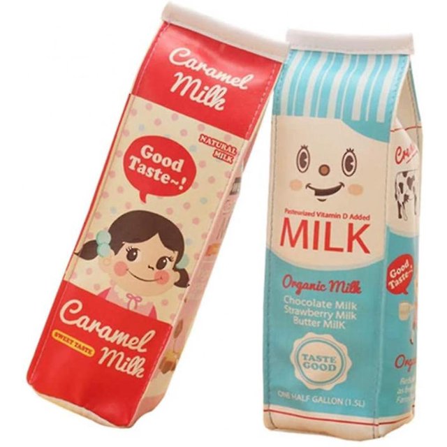 Veeki Creative Milk Cartons Estuche impermeable de poliuretano de gran capacidad, portalápices de poliuretano, estuche para bolígrafos, organizador de papelería para niños y ni