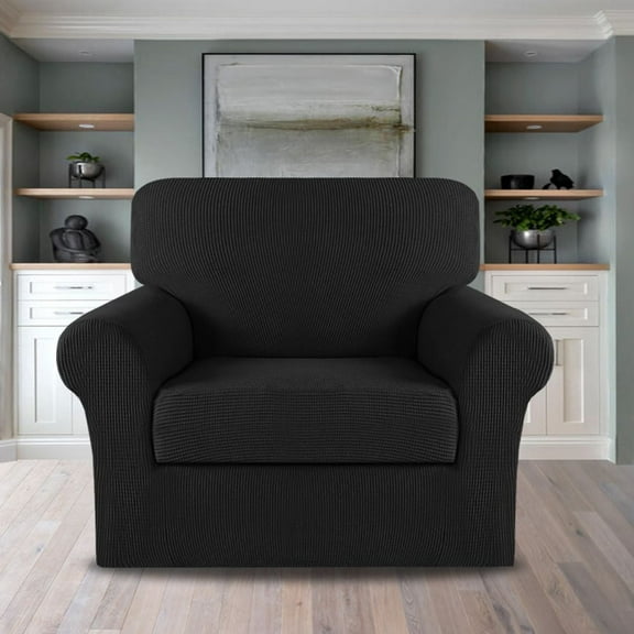 PrimeBeau Sofa Slipcover 2 Piece Sofa Cover 1 Seater Soft Couch Cover(Armchair 32"-48", Black)