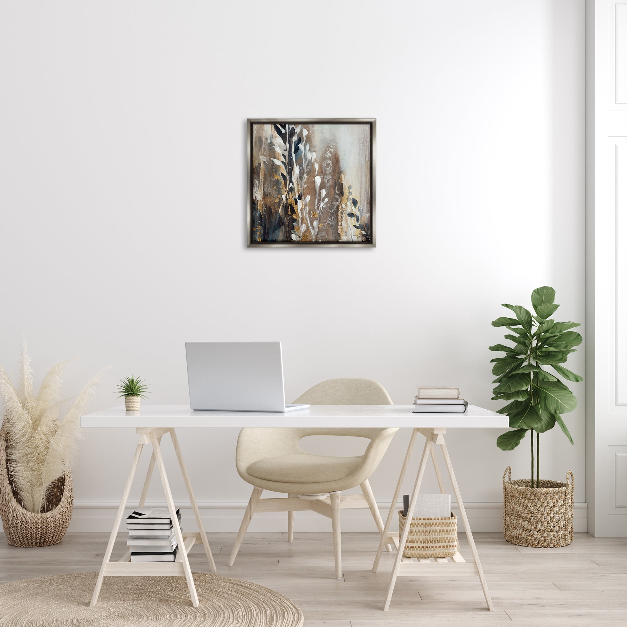 Stupell Industries Abstract Cascading Plants Botanical & Floral Painting Gray Floater Framed Canvas Art Print Wall Art, 25 x 25
