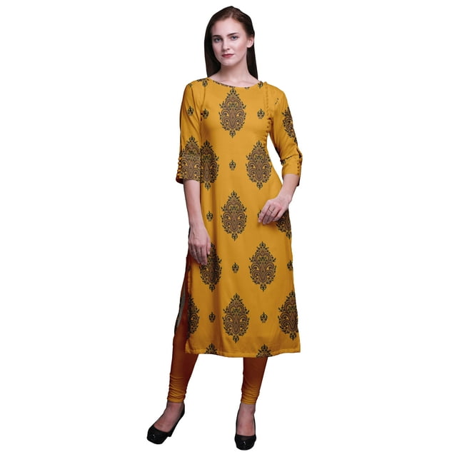 Bimba Kurtis Droits pour Femmes Longue Robe Kurti Imprimée Haut Indien à Manches 3/4
