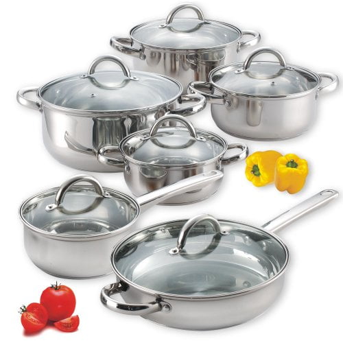 Cook N Home 12Piece Stainless Steel Cookware Set, Silver