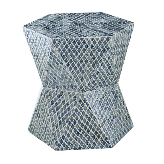 A&B Home Blue Mother of Pearl Concave Side Table 19.1" x 19.1" x 19.7"
