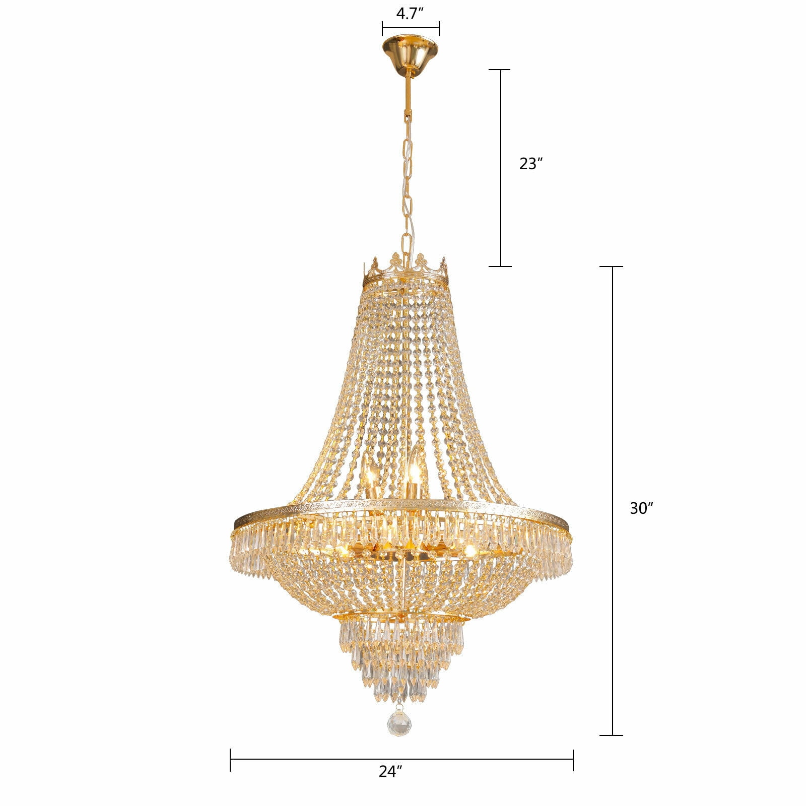Wuzstar 30" Luxury Empire Crystal Ceiling Pendant Light Modern Chandelier Hanging Light Fixture for Entryway Foyer, Gold