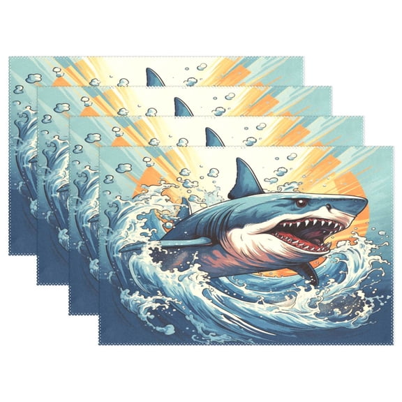 Ryvnso Placemats Set of 4 Shark in Ocean Dining Mats Heat-Resistant Non-Slip Washable Table Mat