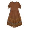 thumbnail image 4 of Moggemol Robe de Princesse pour Filles Manches Courtes en Faux Suède Franges Spectacles de Scène Fête Danse Marron Foncé 14, 4 of 7