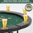 thumbnail image 4 of RayChee Round Poker Table Foldable, 8 Players Casino Leisure Card Game Table w/Stainless Steel Cup Holders & Padded Rails, Folding Texas Holdem Table for Blackjack Board Game (Black, 48 Inch), 4 of 7
