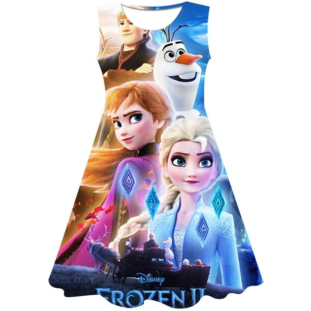 Disney Frozen Elsa vestido estampado de dibujos animados niños niñas Frozen vestido lindo fiesta de cumpleaños princesa Frozen vestido niñas tamaño 6M-10T6T Gao Jinjia LED