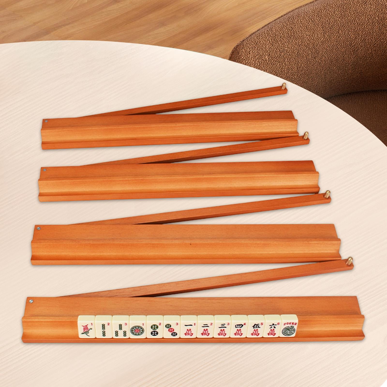 4 Pack Mahjong Game Rack Solid Wood Organizer Smooth Push Rod for Family Parties Gatherings