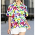 thumbnail image 4 of LA LEELA Women's Casual Beach Blouse Shirt TShirts Short Sleeve Button Down Dress Tops Tee Shirts Hawaiian Blouses for Women S Hibiscus Floral, Multicoloured, 4 of 5